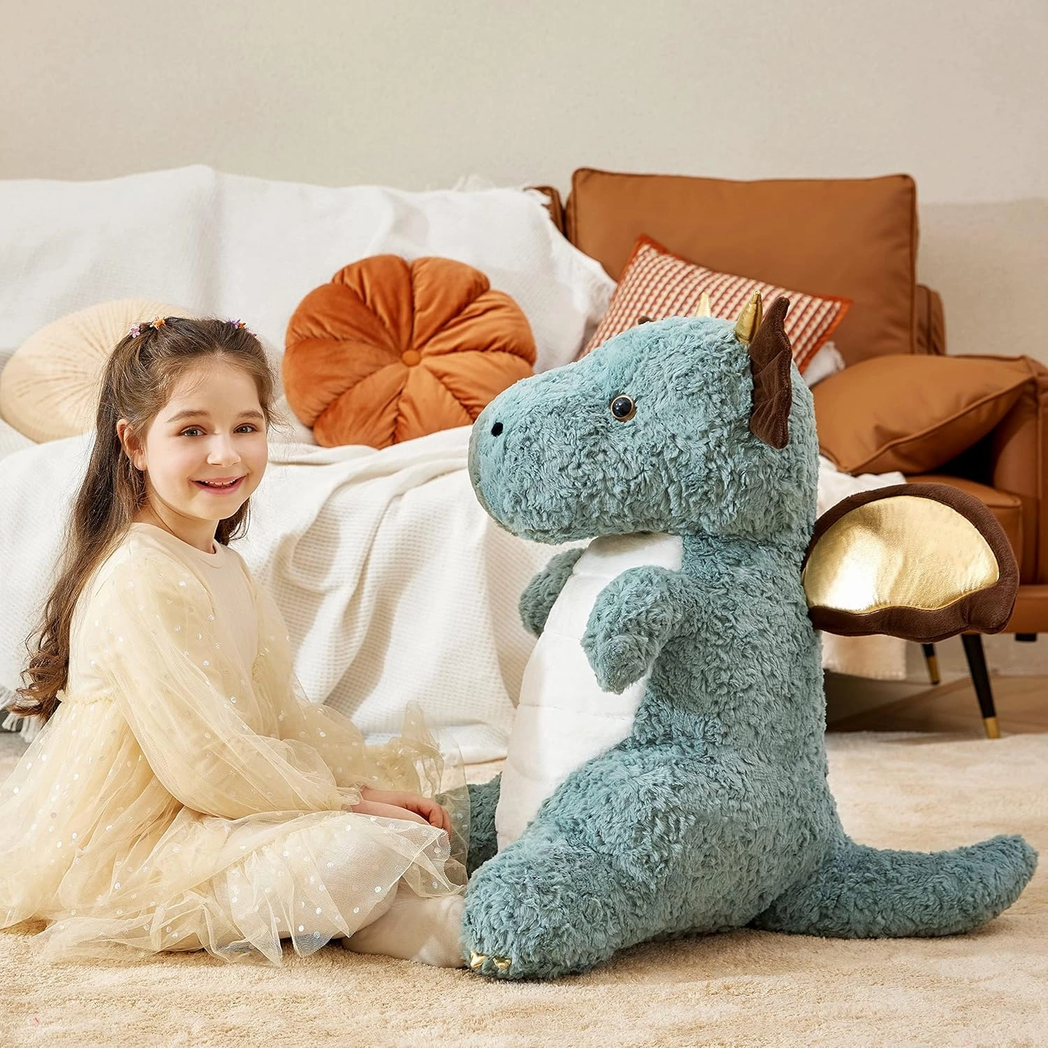 IKASA Giant Dragon Stuffed Animal Plush Toy,23" Large Winged Dinosaur Big Jumbo Soft Toys, Huge Size Cute Fluffy Plushy Fat Plushie,Gifts for Kid
