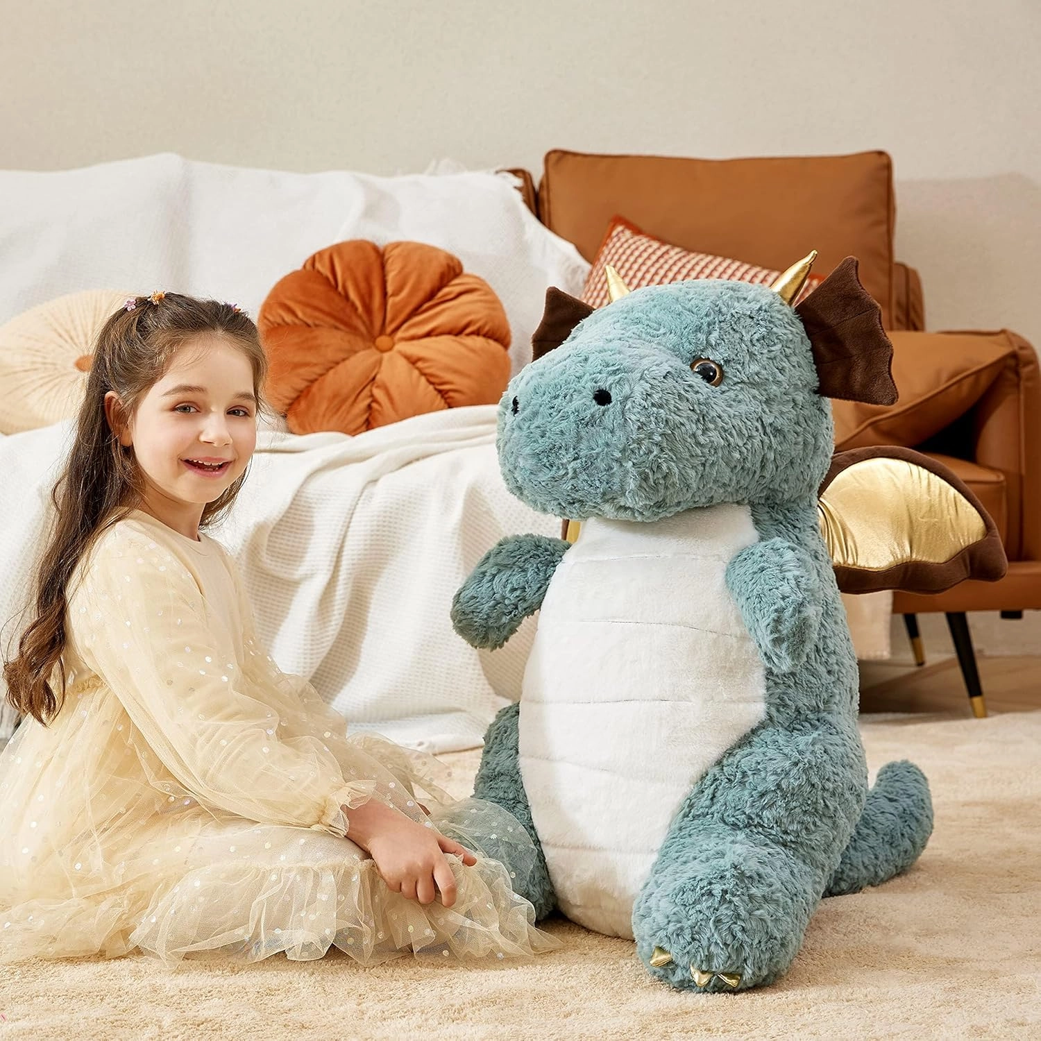 IKASA Giant Dragon Stuffed Animal Plush Toy,23" Large Winged Dinosaur Big Jumbo Soft Toys, Huge Size Cute Fluffy Plushy Fat Plushie,Gifts for Kid