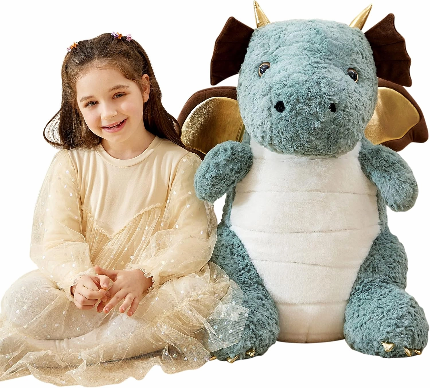 IKASA Giant Dragon Stuffed Animal Plush Toy,23" Large Winged Dinosaur Big Jumbo Soft Toys, Huge Size Cute Fluffy Plushy Fat Plushie,Gifts for Kid