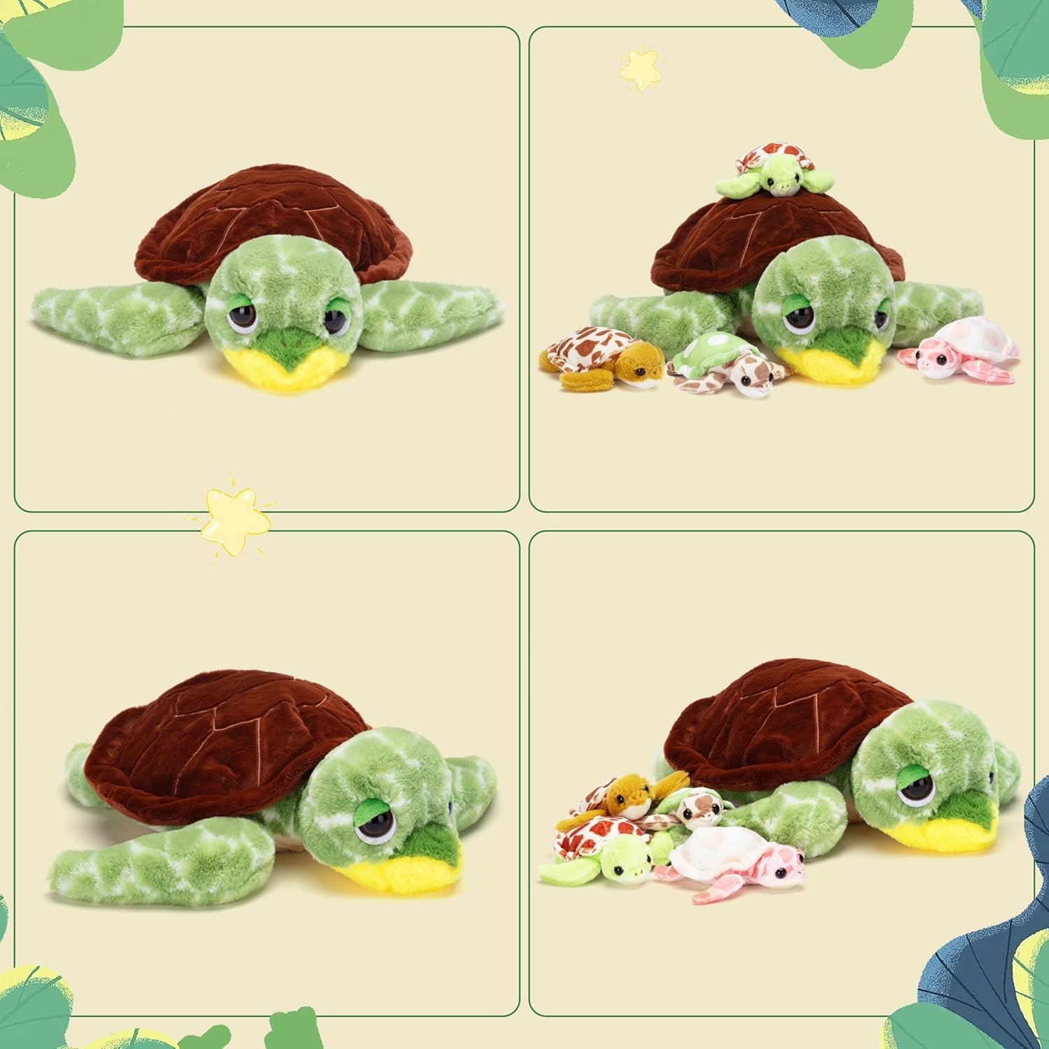 IKASA Mommy Sea Turtle Stuffed Animal,Cute 17" Mom and Baby Plush Toy, Soft Mama Family Set with Little Babies,Gifts for Kid