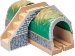 inc. Wooden Train Tunnel with Stairs, Wooden Train Track Accessories, Colorful Play Tunnel for Train Enthusiasts, Compatible with Thomas & Friends, Brio, and All Major Brands