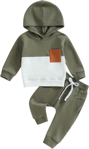 Infant Baby Boy Fall Winter Clothes Outfits Hooded Long Sweatshirt Pants Set Toddler Clothes 6 12 18 24 Months 2T