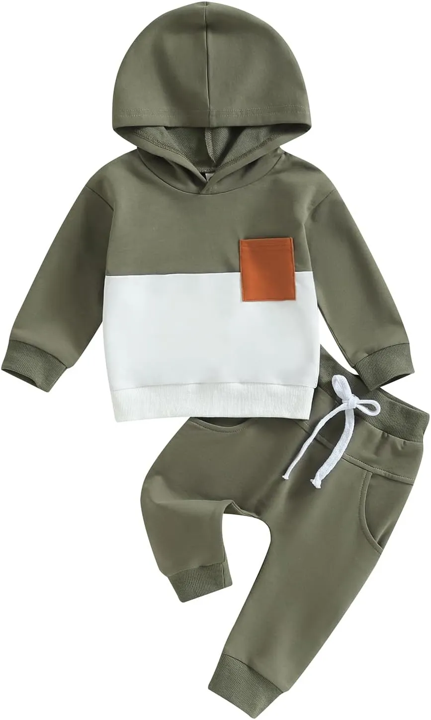 Infant Baby Boy Fall Winter Clothes Outfits Hooded Long Sweatshirt Pants Set Toddler Clothes 6 12 18 24 Months 2T