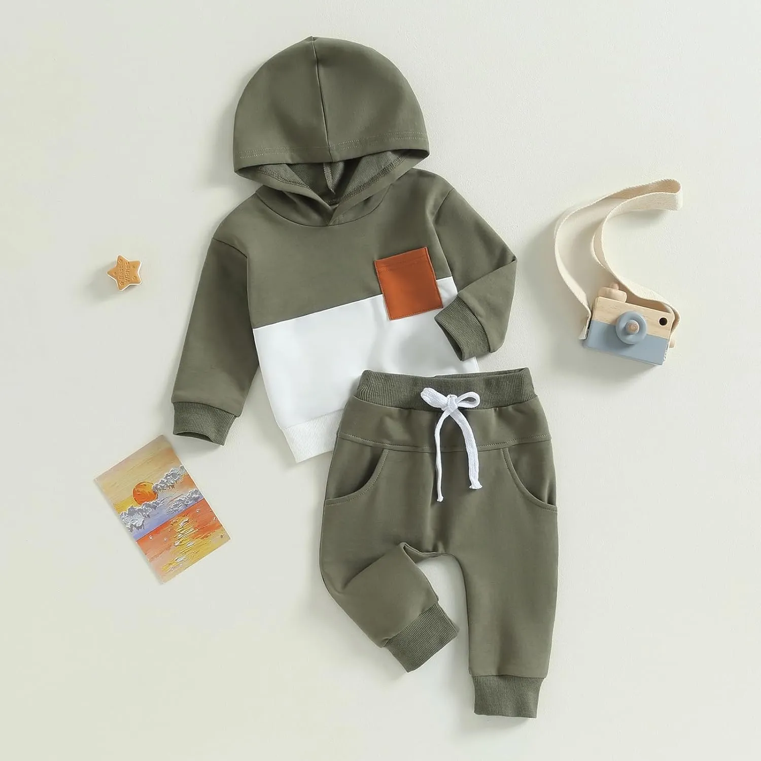 Infant Baby Boy Fall Winter Clothes Outfits Hooded Long Sweatshirt Pants Set Toddler Clothes 6 12 18 24 Months 2T