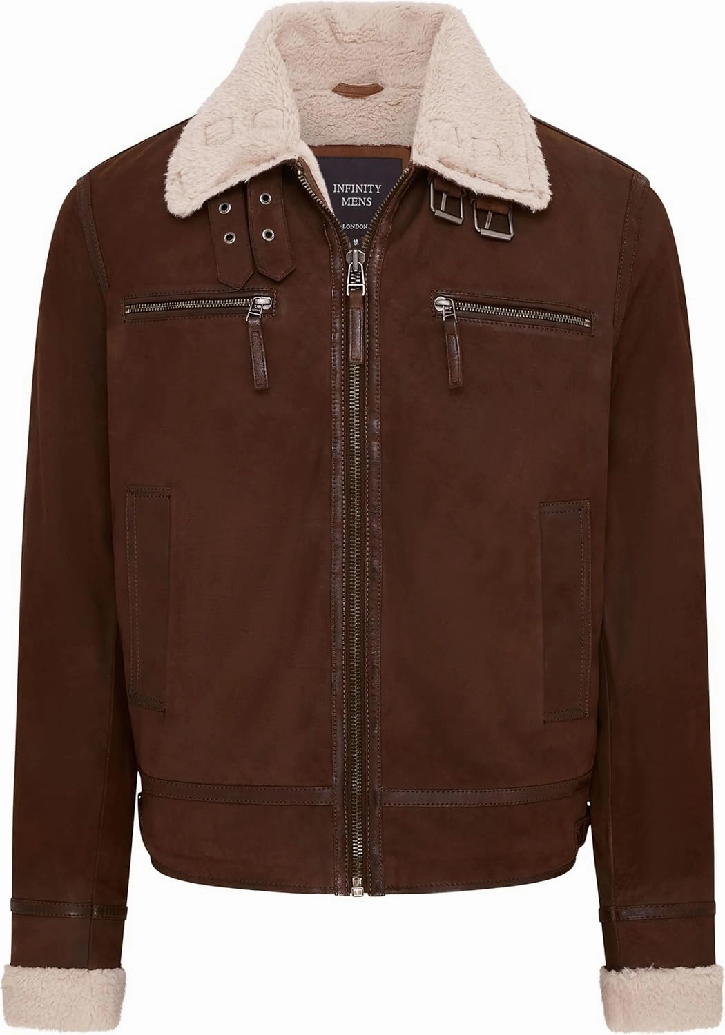 Infinity Leather Mens Genuine Sheep Suede Bomber Aviator Jacket with Fur Lining