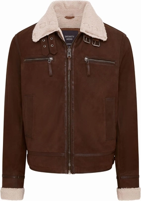 Infinity Leather Mens Genuine Sheep Suede Bomber Aviator Jacket with Fur Lining