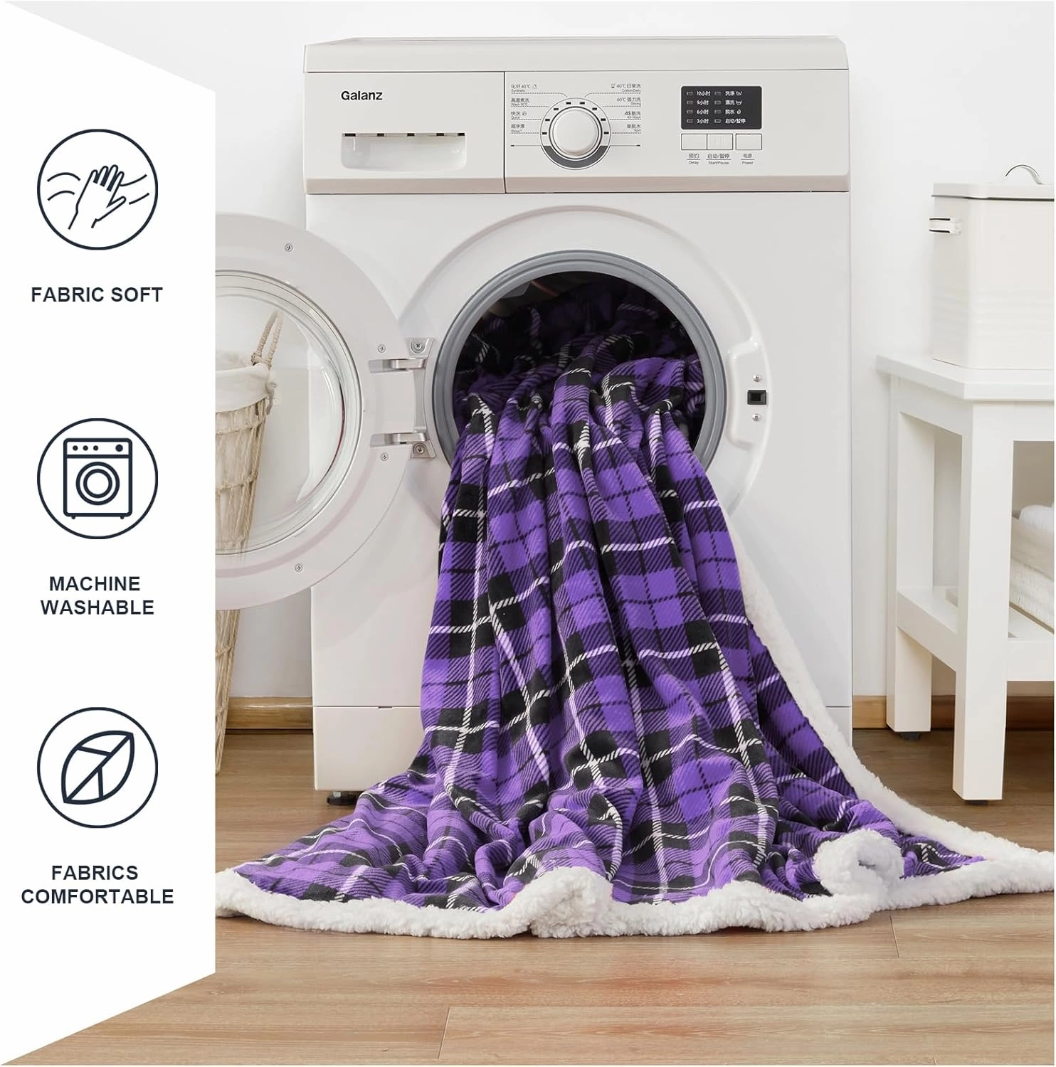 inhand Women's Purple Sherpa Throw Blanket Plush Cozy Soft Flannel Plaid Blankets for Office Warmth Couch, Bed, Sofa King Size Reversible Fluffy Fleece Throws for Adults, Men,Kids (Purple, 90”x 104”)