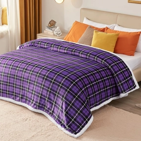 inhand Women's Purple Sherpa Throw Blanket Plush Cozy Soft Flannel Plaid Blankets for Office Warmth Couch, Bed, Sofa King Size Reversible Fluffy Fleece Throws for Adults, Men,Kids (Purple, 90”x 104”)