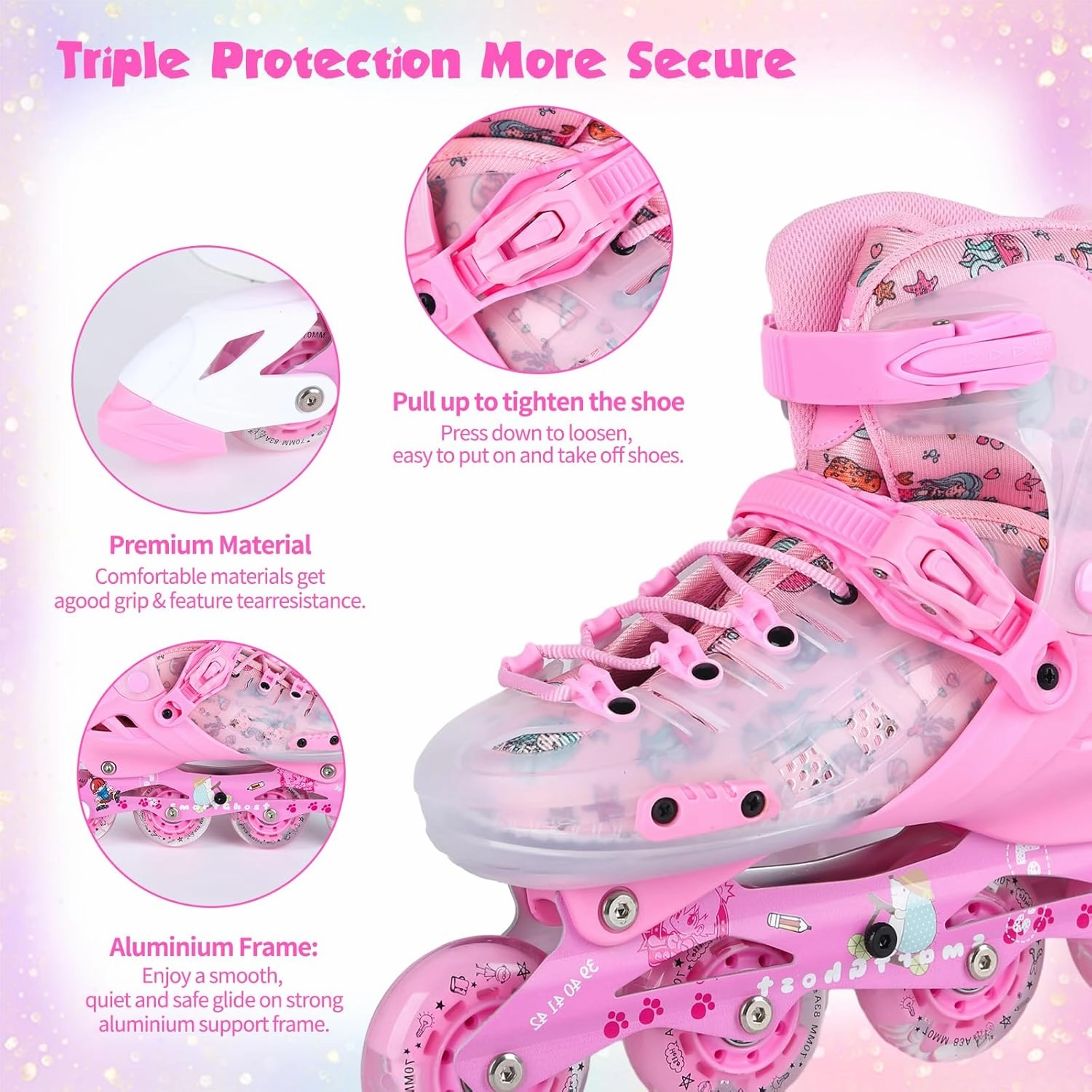 Inline Skates, Adjustable Children Inline Skates with Light up Wheels for Kids, Girls, Boys, Teens, Beginner & Advance | with Protective Gears and Carry Bag