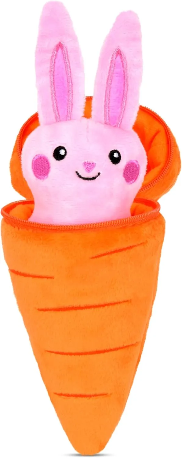 iscream Easter Joy 8" Plush Surpise Bunny in a Carrot with Embroidered Accents for All Ages