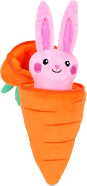 iscream Easter Joy 8" Plush Surpise Bunny in a Carrot with Embroidered Accents for All Ages