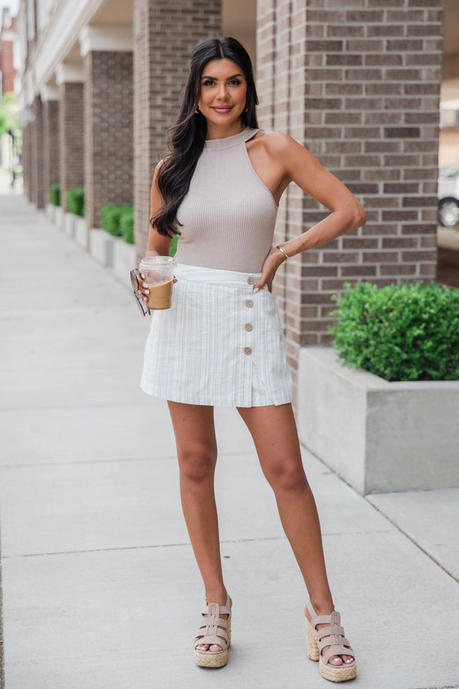 It Takes Passion Taupe Striped Button Detail Skort FINAL SALE