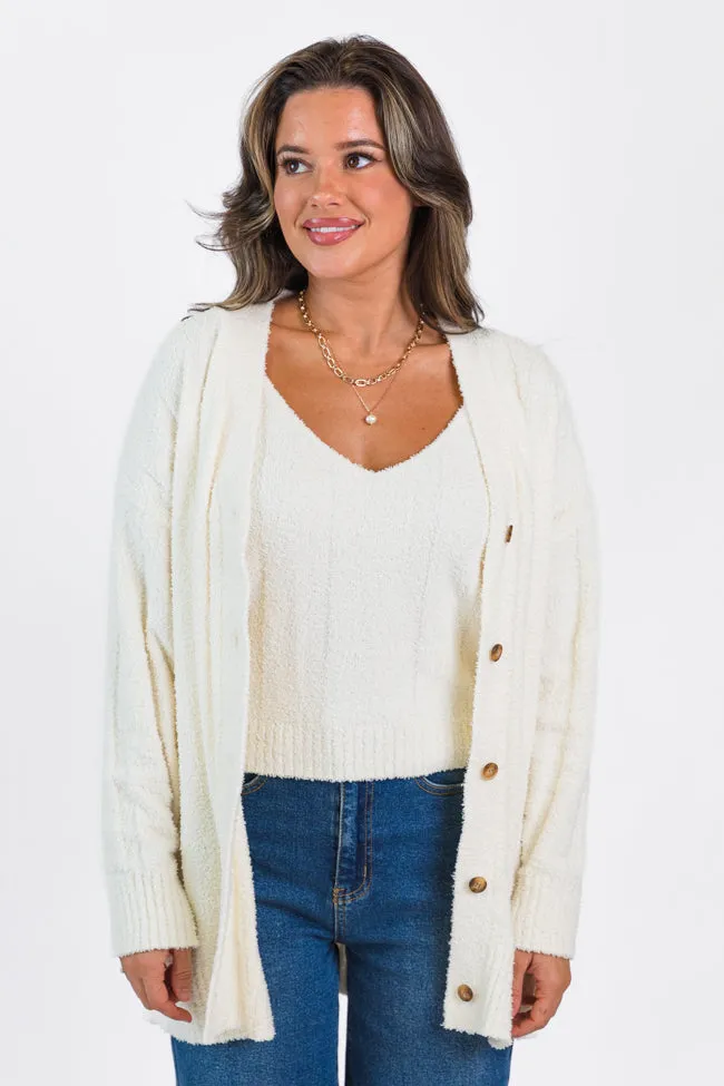 It's All True Ivory Fuzzy Cardigan And Tank Set FINAL SALE