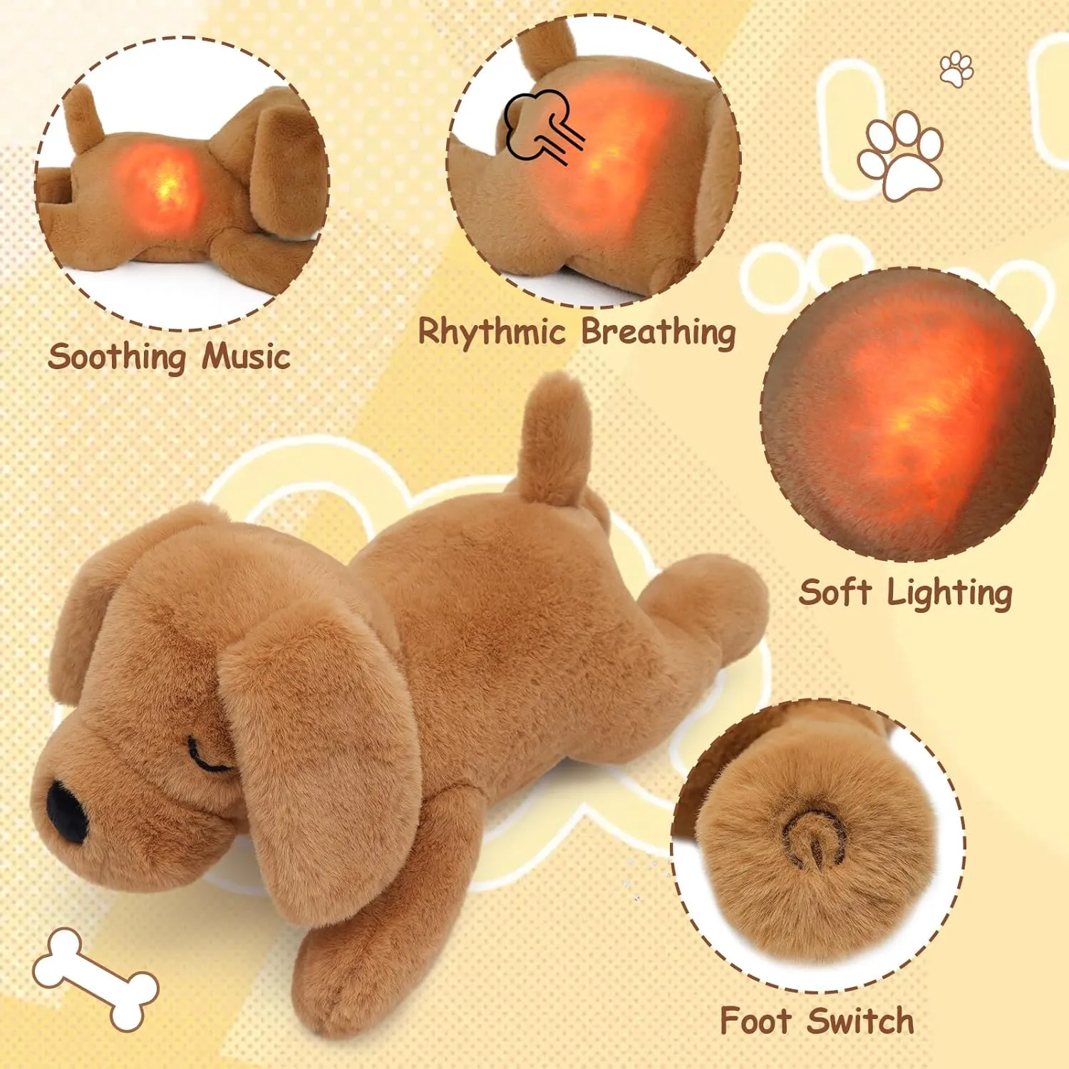 IUTOYYE Dog Breathing Stuffed Animal Anxiety Relief, Musical Dog Plush with Realistic Breathing Rhythmic Music and Lights Anxiety Animal Stuffe