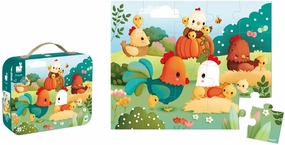 Janod 20 Pieces Children’s Jigsaw Puzzle - Welcome to The Farm - Giftable Carrying Case with Fabric Handle - Ages 2-4 Years - J03328