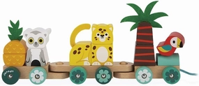 Janod - Tropik Tropical Pull-Along Train - 11 Pieces and 3 Cars - Ages 1 Year   J08272