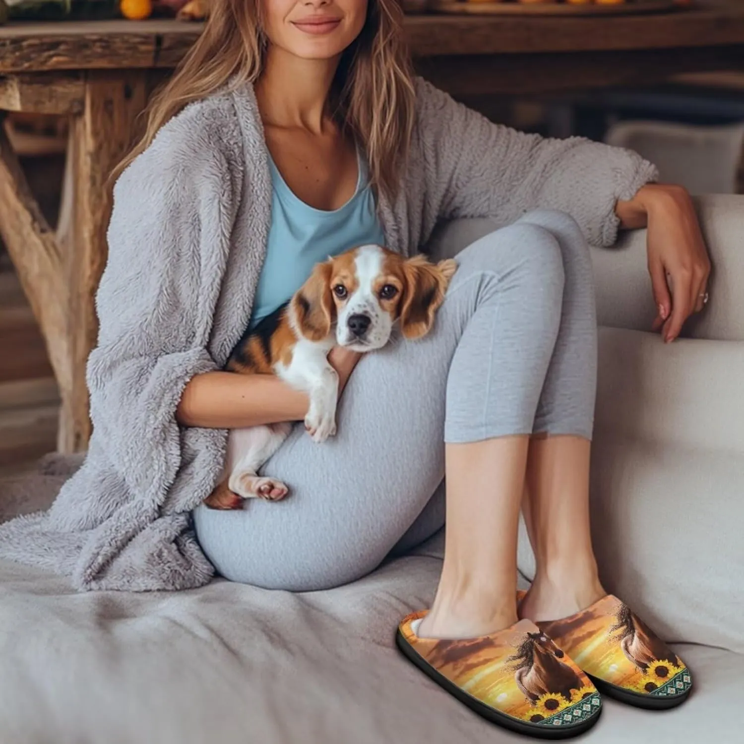 Jeiento Horse Warm Slippers for Women - Fuzzy Fluffy Hotel House Indoor Slippers Winter Closed Toe