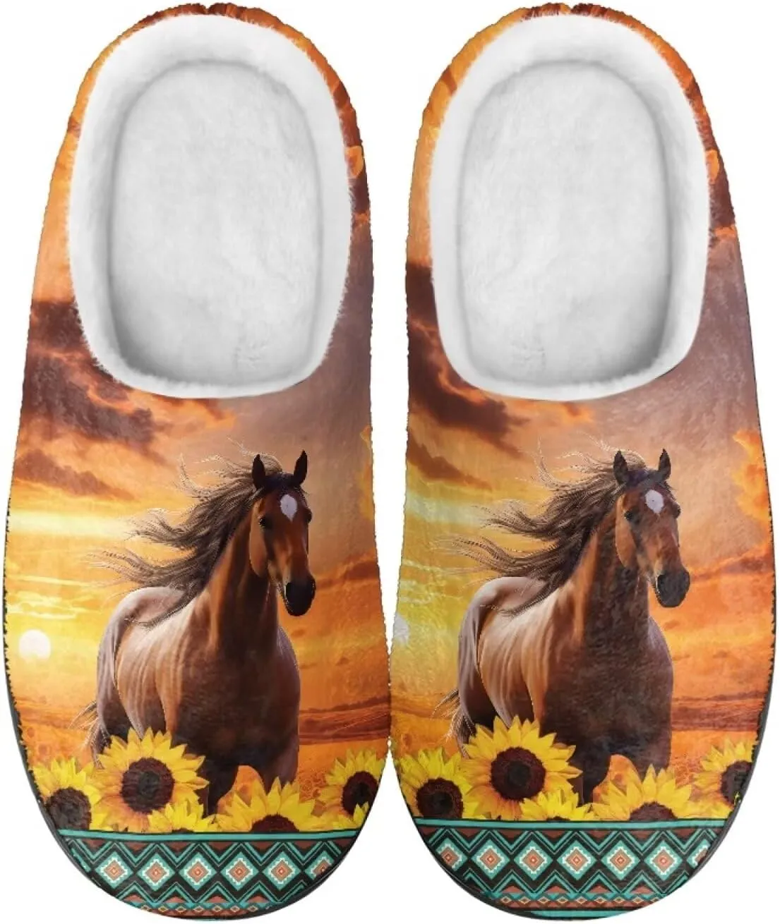 Jeiento Horse Warm Slippers for Women - Fuzzy Fluffy Hotel House Indoor Slippers Winter Closed Toe