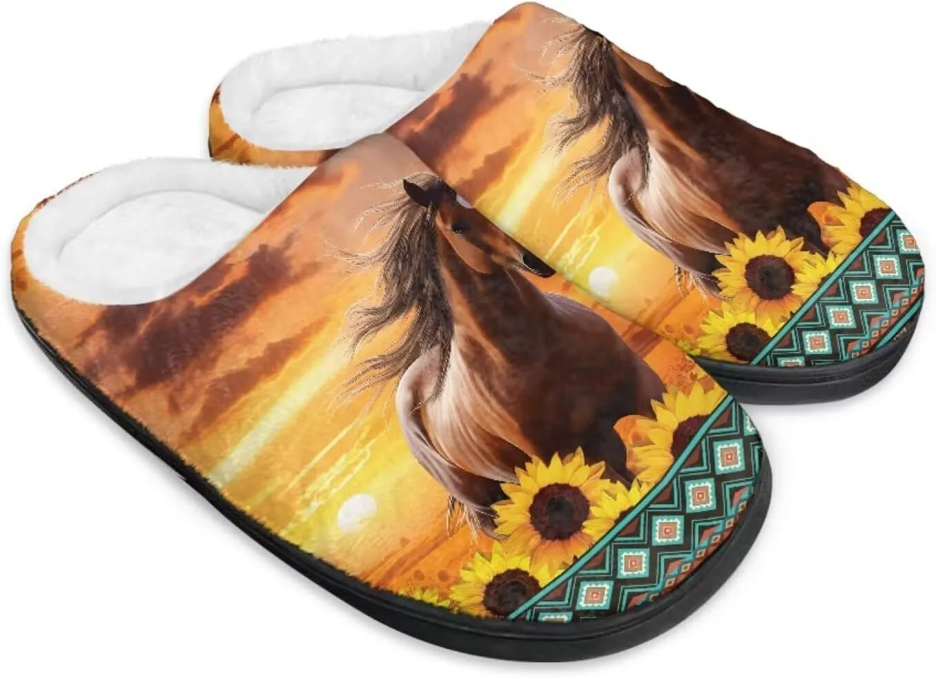 Jeiento Horse Warm Slippers for Women - Fuzzy Fluffy Hotel House Indoor Slippers Winter Closed Toe