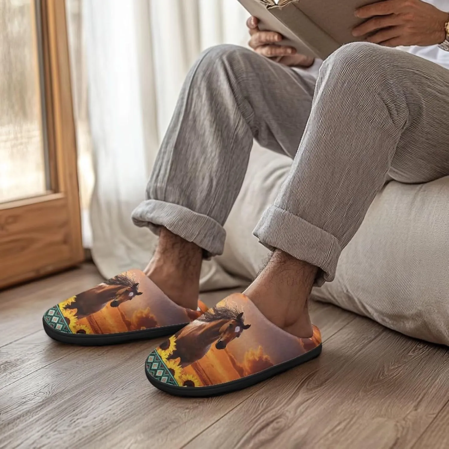 Jeiento Horse Warm Slippers for Women - Fuzzy Fluffy Hotel House Indoor Slippers Winter Closed Toe