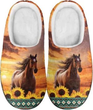 Jeiento Horse Warm Slippers for Women - Fuzzy Fluffy Hotel House Indoor Slippers Winter Closed Toe