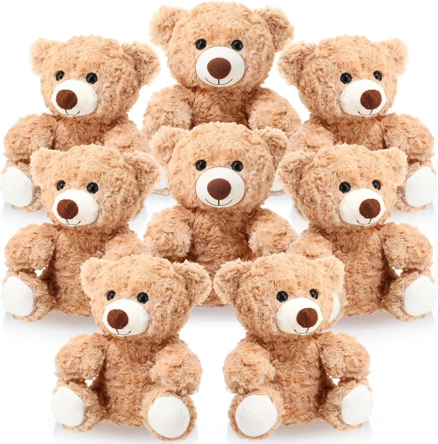 Jenaai 8 Pcs 10 Inch Stuffed Animal Bear Bulk Gift Soft Cute Baby Shower Bear Small Stuffed Plush Toys for Girls Boys Kid Child Girlfriend Back to School Birthday Wedding Party Decoration, Light Brown