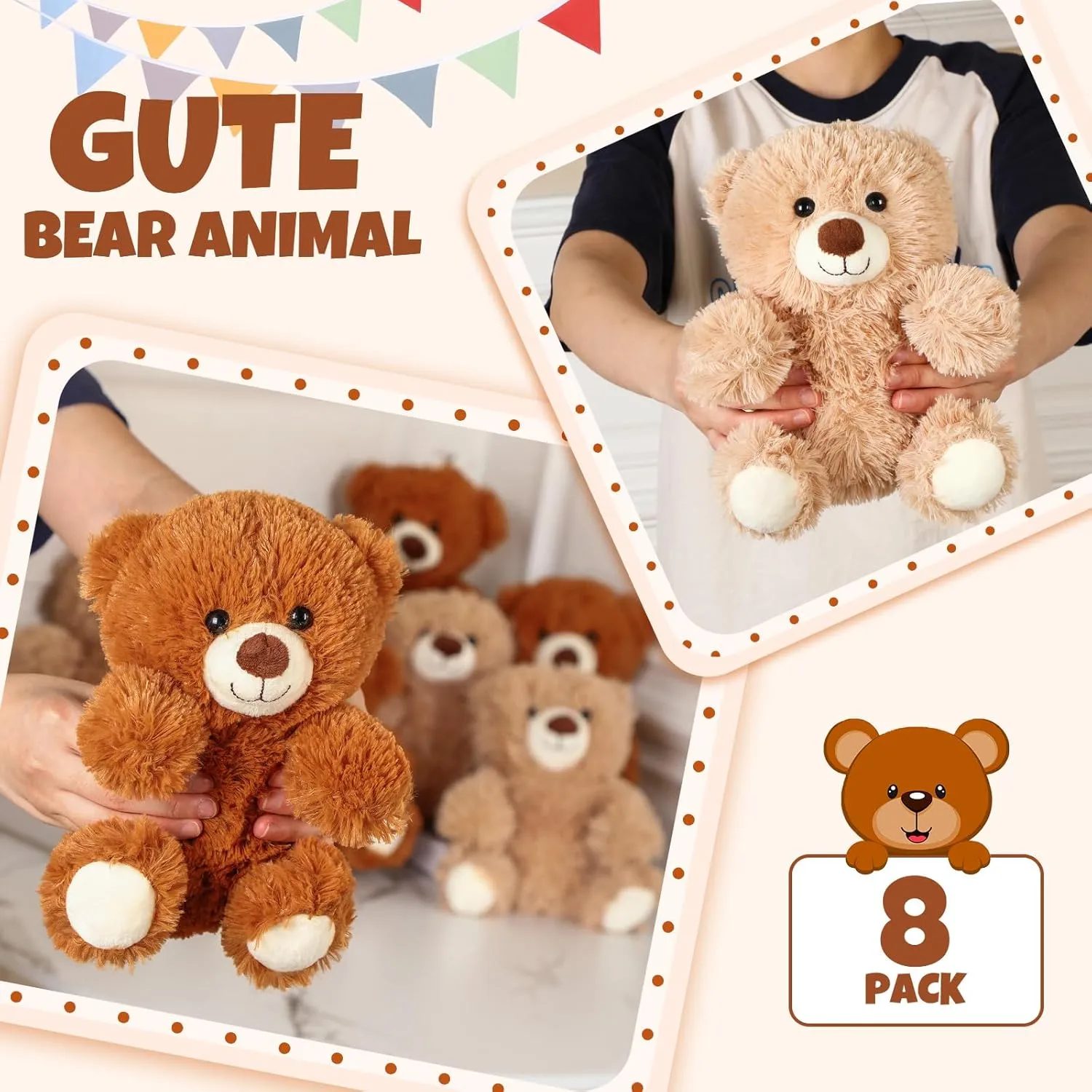 Jenaai 8 Pcs 10 Inches Stuffed Animal Bear Bulk Gift Soft Cute Baby Shower Bear Small Stuffed Plush Toys for Girls, Boys, Back to School Birthday Wedding Party(Novelty Style)