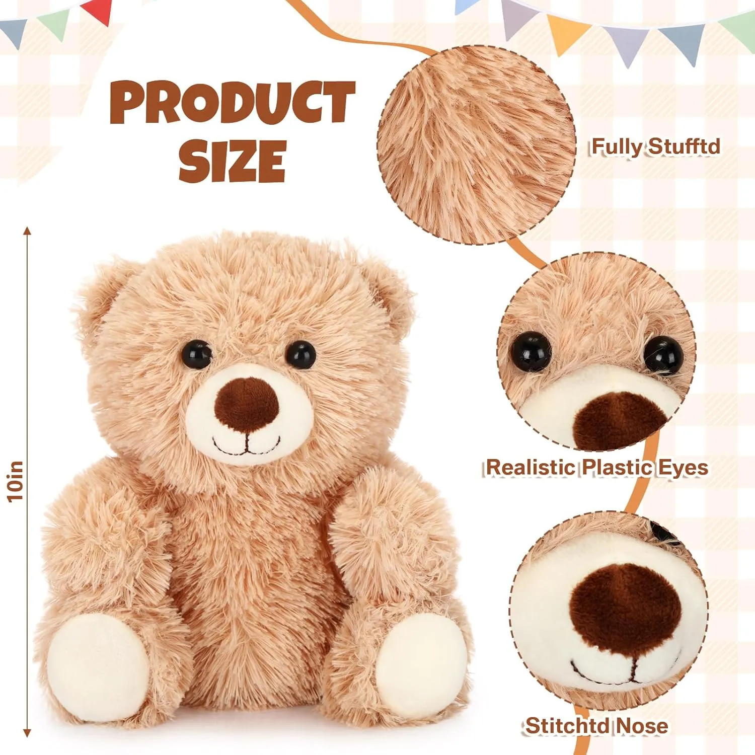 Jenaai 8 Pcs 10 Inches Stuffed Animal Bear Bulk Gift Soft Cute Baby Shower Bear Small Stuffed Plush Toys for Girls, Boys, Back to School Birthday Wedding Party(Novelty Style)