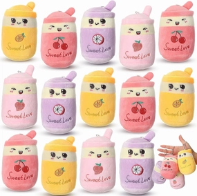 Jerify 16 Pcs Bubble Tea Keychain Plush Stuffed Animal Bubble Milk Tea Plush Toy for Birthday Party Lover