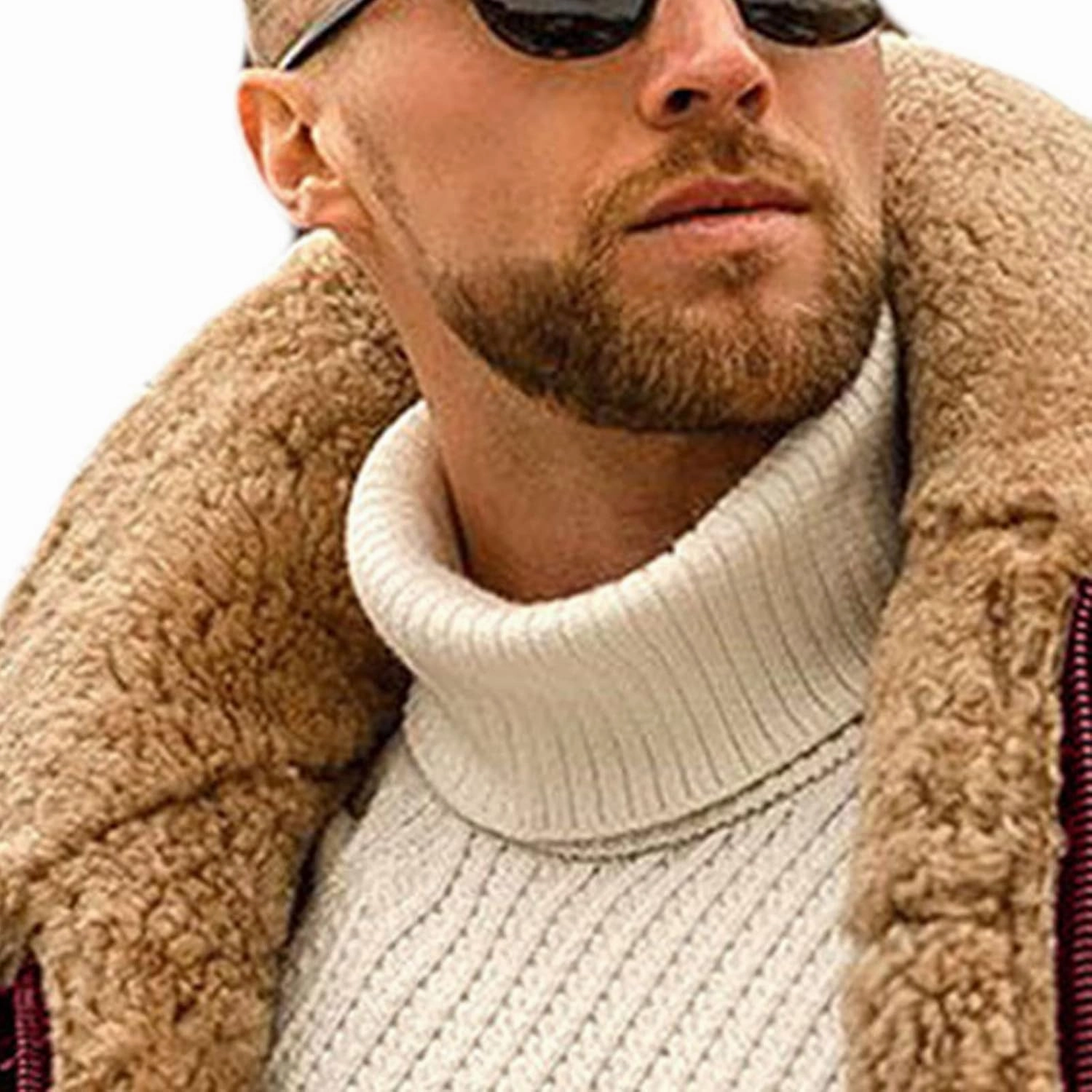 JEShifangjiusu Mens Faux Leather Jacket Sheepskin Shearling Flight Jacket Fur Collar Aviator Coat Thermal Lined Overcoat