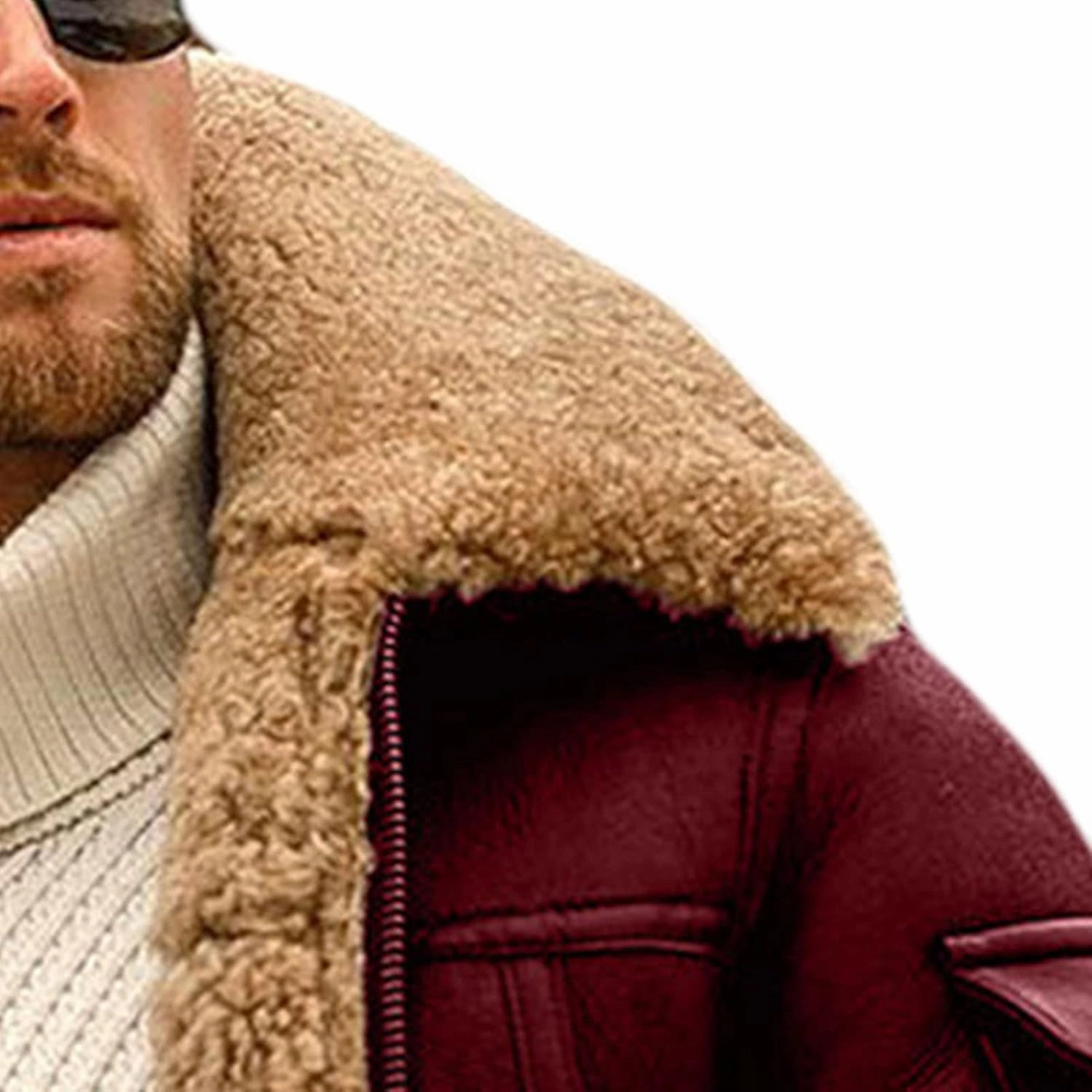 JEShifangjiusu Mens Faux Leather Jacket Sheepskin Shearling Flight Jacket Fur Collar Aviator Coat Thermal Lined Overcoat