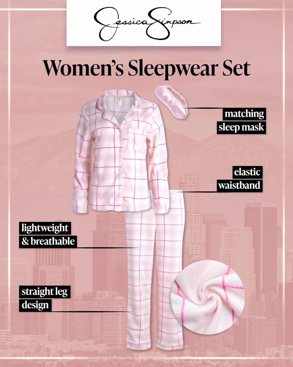 Jessica Simpson Women's Pajama Set - 2 Piece Cozy Long Sleeve Button Down Pajamas with Matching Pants (Sizes: S-XL)