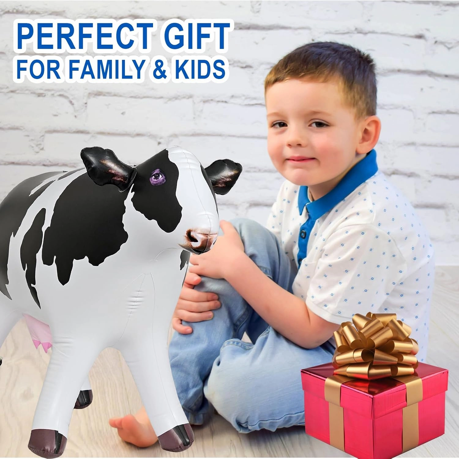 Jet Creations 37" Long Inflatable Cow Toys, Milk White Lifelike Blow-Up Cow Toy Figure for Decoration or Play, Livestock Theme Party, Pool, Birthday, VBS, Photo Prop, Easy to Inflate, 1 pc