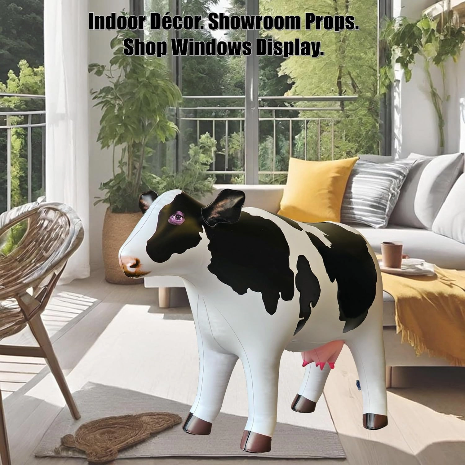 Jet Creations 37" Long Inflatable Cow Toys, Milk White Lifelike Blow-Up Cow Toy Figure for Decoration or Play, Livestock Theme Party, Pool, Birthday, VBS, Photo Prop, Easy to Inflate, 1 pc
