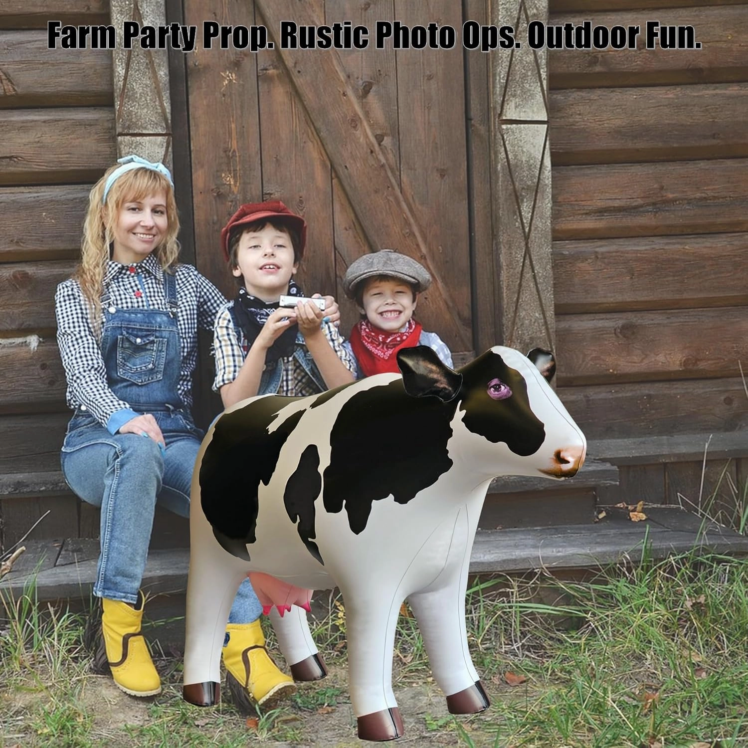 Jet Creations 37" Long Inflatable Cow Toys, Milk White Lifelike Blow-Up Cow Toy Figure for Decoration or Play, Livestock Theme Party, Pool, Birthday, VBS, Photo Prop, Easy to Inflate, 1 pc