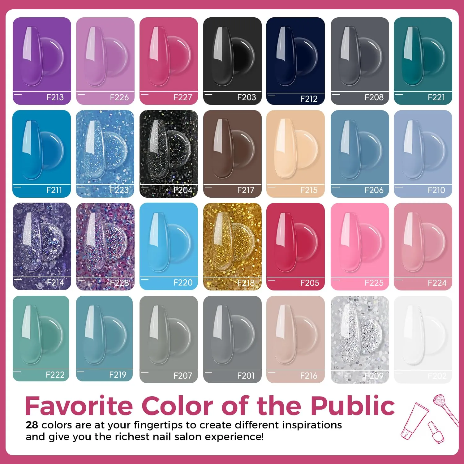 JEWHITENY 28 Colors Poly Nail Gel Kit with Base Top Coat Purple Blue Yellow Nude Pink Glitter Shades Quick-Dry for Beginners DIY Need U V Lamp Curing