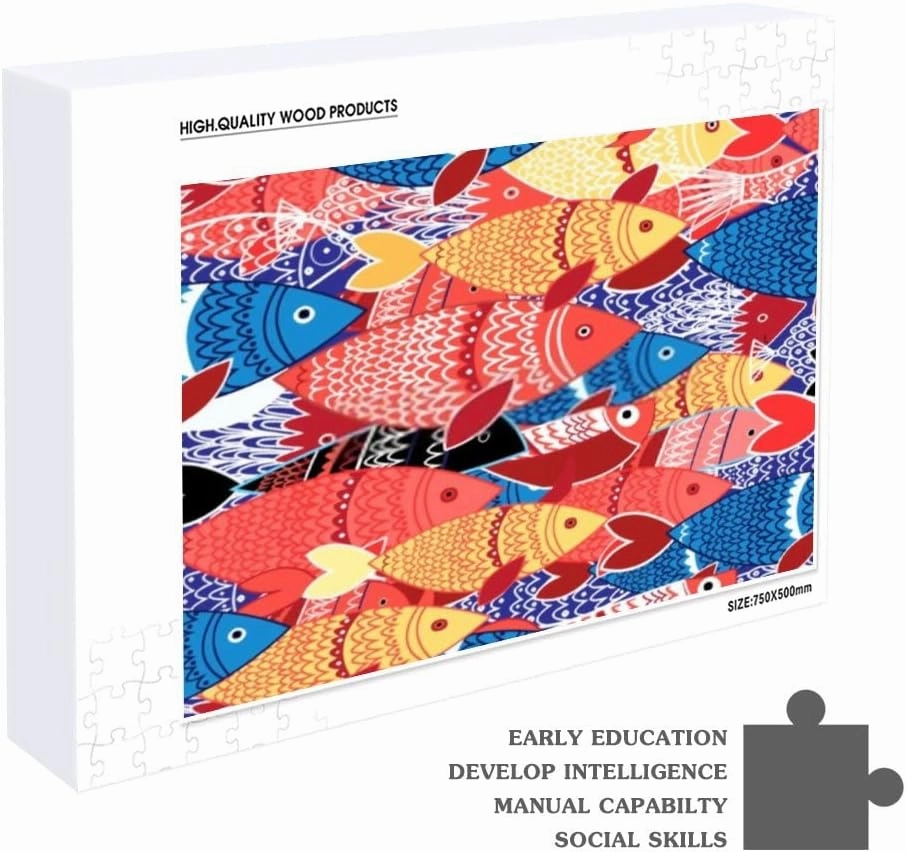 Jigsaw Puzzles Bright Colorful Fish Blue Toy Kid Educational Games Brain Challenge Adults Art DIY Child Leisure Game Suitable Family Friends 500PCS