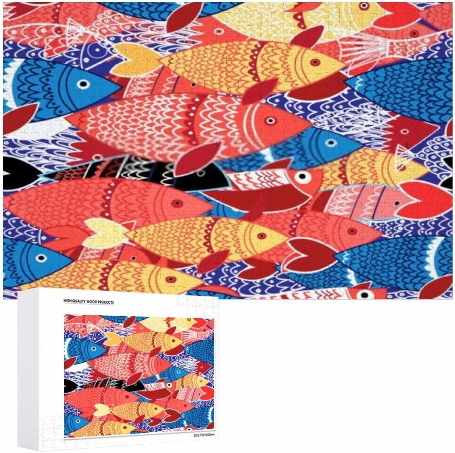 Jigsaw Puzzles Bright Colorful Fish Blue Toy Kid Educational Games Brain Challenge Adults Art DIY Child Leisure Game Suitable Family Friends 500PCS