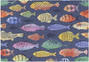 Jigsaw Puzzles Doodle Fishes Colorful Dark Blue Toy Kid Educational Games Brain Challenge Adults Art DIY Child Leisure Game Suitable Family Friends 500PCS