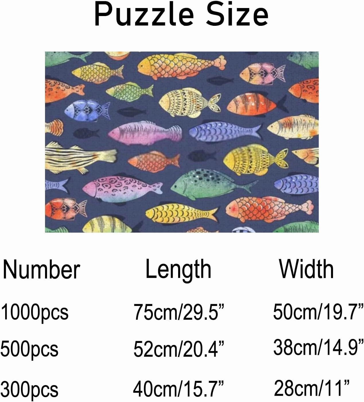 Jigsaw Puzzles Doodle Fishes Colorful Dark Blue Toy Kid Educational Games Brain Challenge Adults Art DIY Child Leisure Game Suitable Family Friends 500PCS