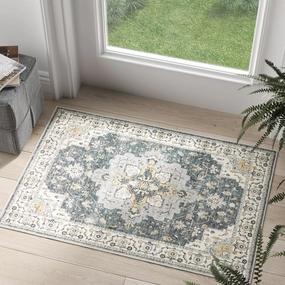 jinchan Area Rug 2x3 Vintage Entryway Rug Washable Boho Indoor Doormat Floral Medallion Small Door Mat Non Slip Retro Soft Thin Classic Carpet for Kitchen Bathroom Bedroom Grey