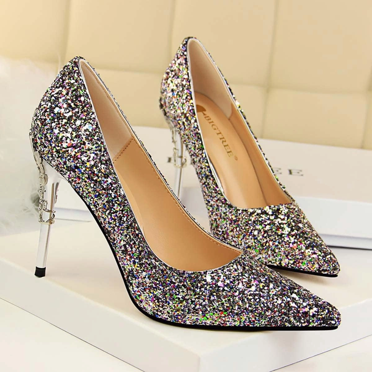 JOEupin Women Basic Pumps Sparkling Glitter High Heel Sexy Wedding Party Stiletto Heels Shoes