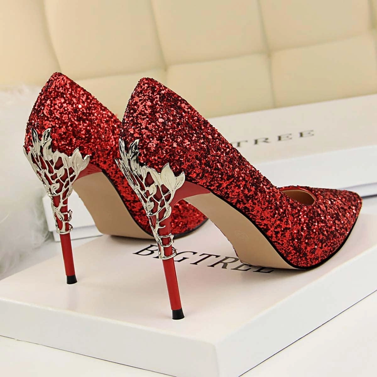 JOEupin Women Basic Pumps Sparkling Glitter High Heel Sexy Wedding Party Stiletto Heels Shoes