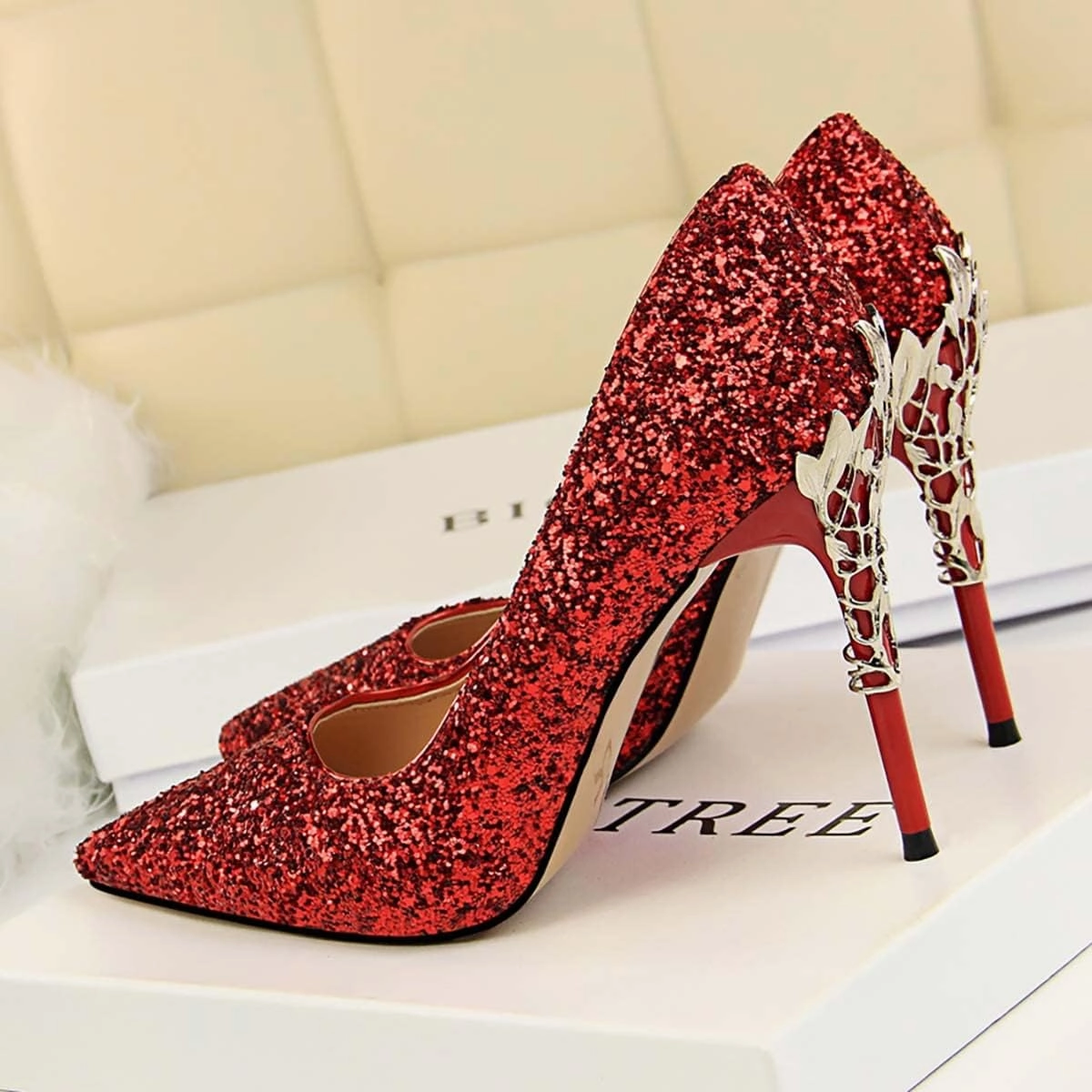 JOEupin Women Basic Pumps Sparkling Glitter High Heel Sexy Wedding Party Stiletto Heels Shoes