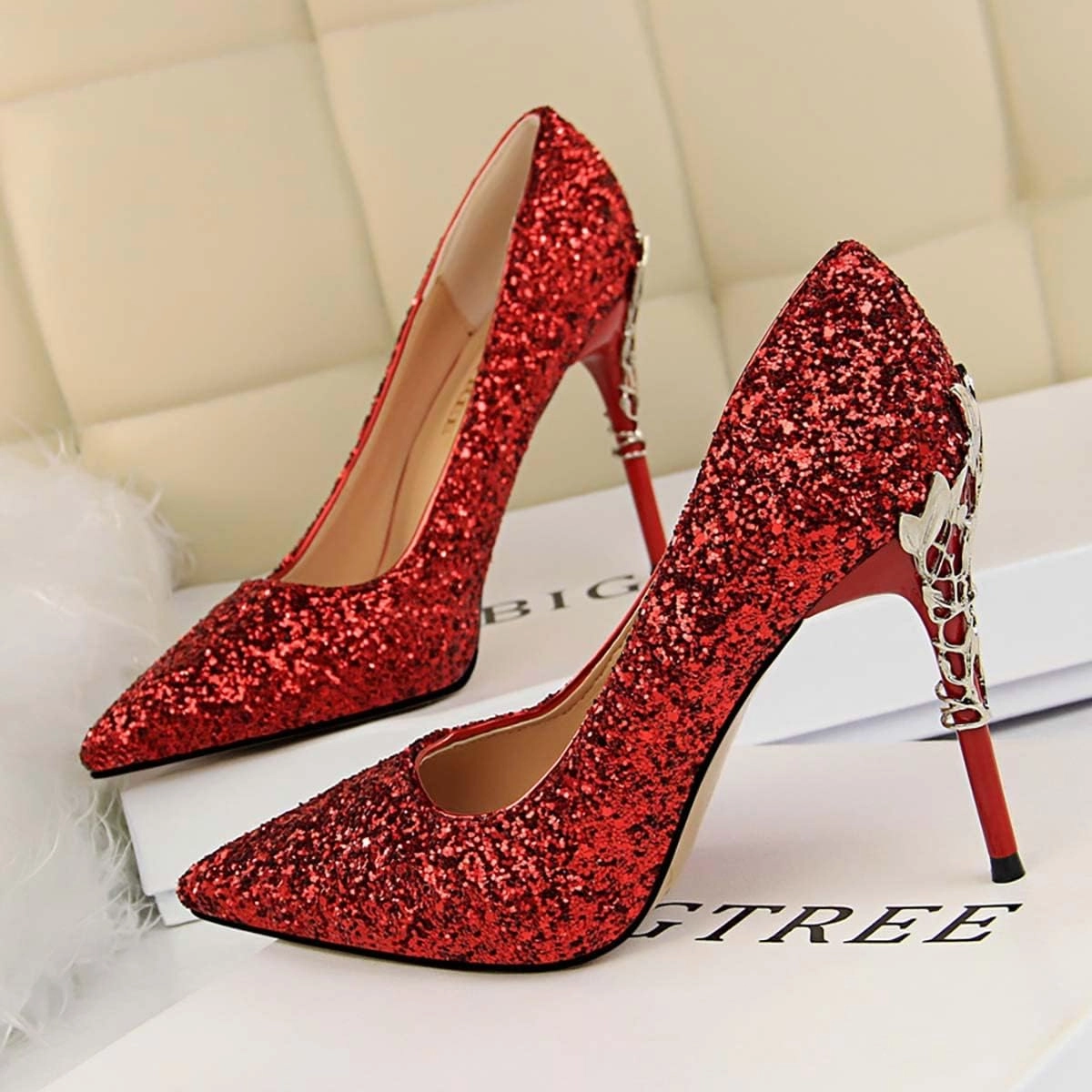 JOEupin Women Basic Pumps Sparkling Glitter High Heel Sexy Wedding Party Stiletto Heels Shoes