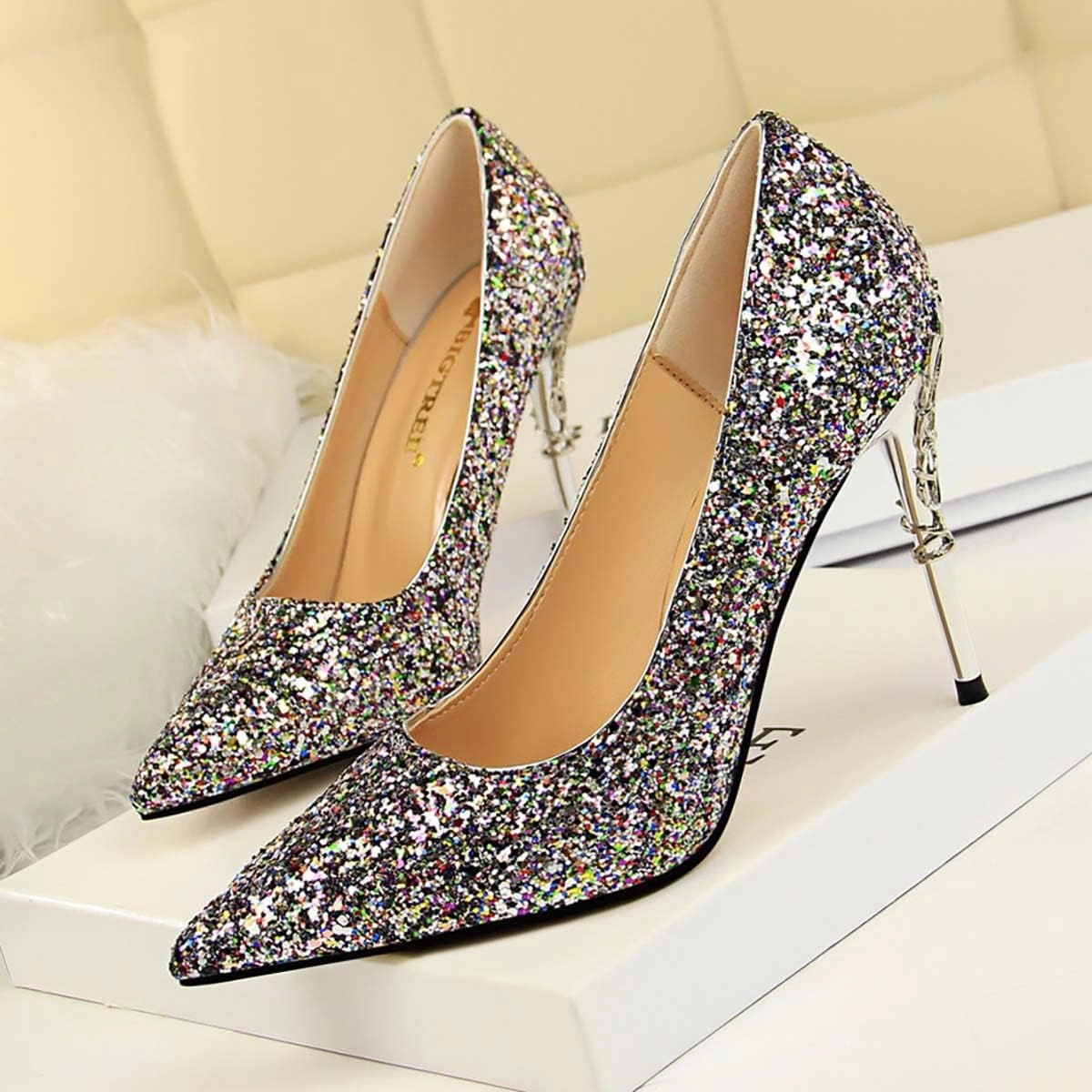 JOEupin Women Basic Pumps Sparkling Glitter High Heel Sexy Wedding Party Stiletto Heels Shoes