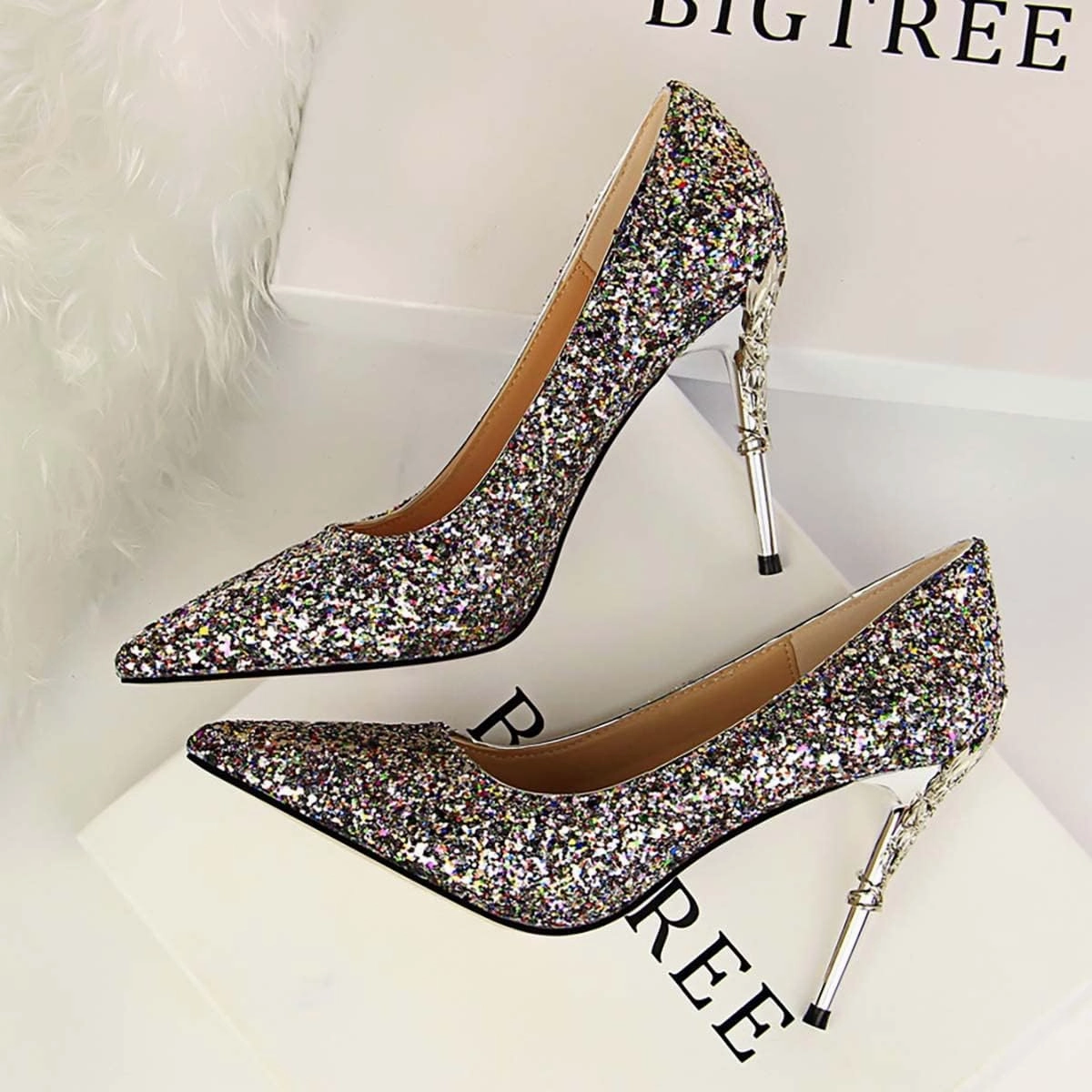 JOEupin Women Basic Pumps Sparkling Glitter High Heel Sexy Wedding Party Stiletto Heels Shoes