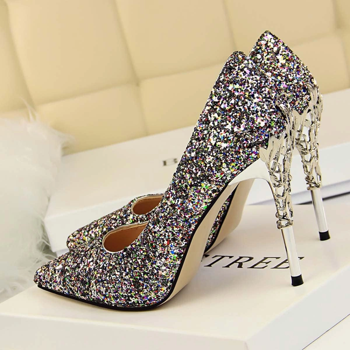 JOEupin Women Basic Pumps Sparkling Glitter High Heel Sexy Wedding Party Stiletto Heels Shoes