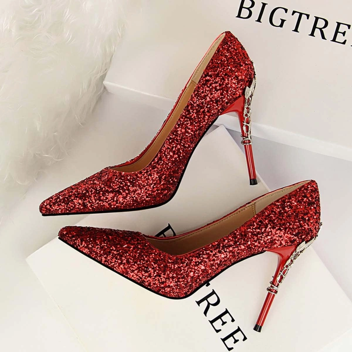 JOEupin Women Basic Pumps Sparkling Glitter High Heel Sexy Wedding Party Stiletto Heels Shoes