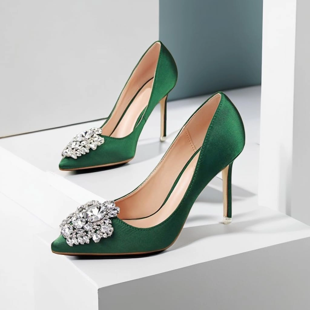 JOEupin Womens Rhinestone Satin Pumps Evening Party High Heel Pumps Wedding Bridal Stilettos Shoes